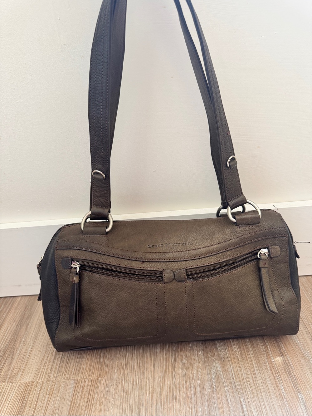 Stone Mountain Leather Shoulder Bag Olive green Multi Pocket Zip Satchel Purse